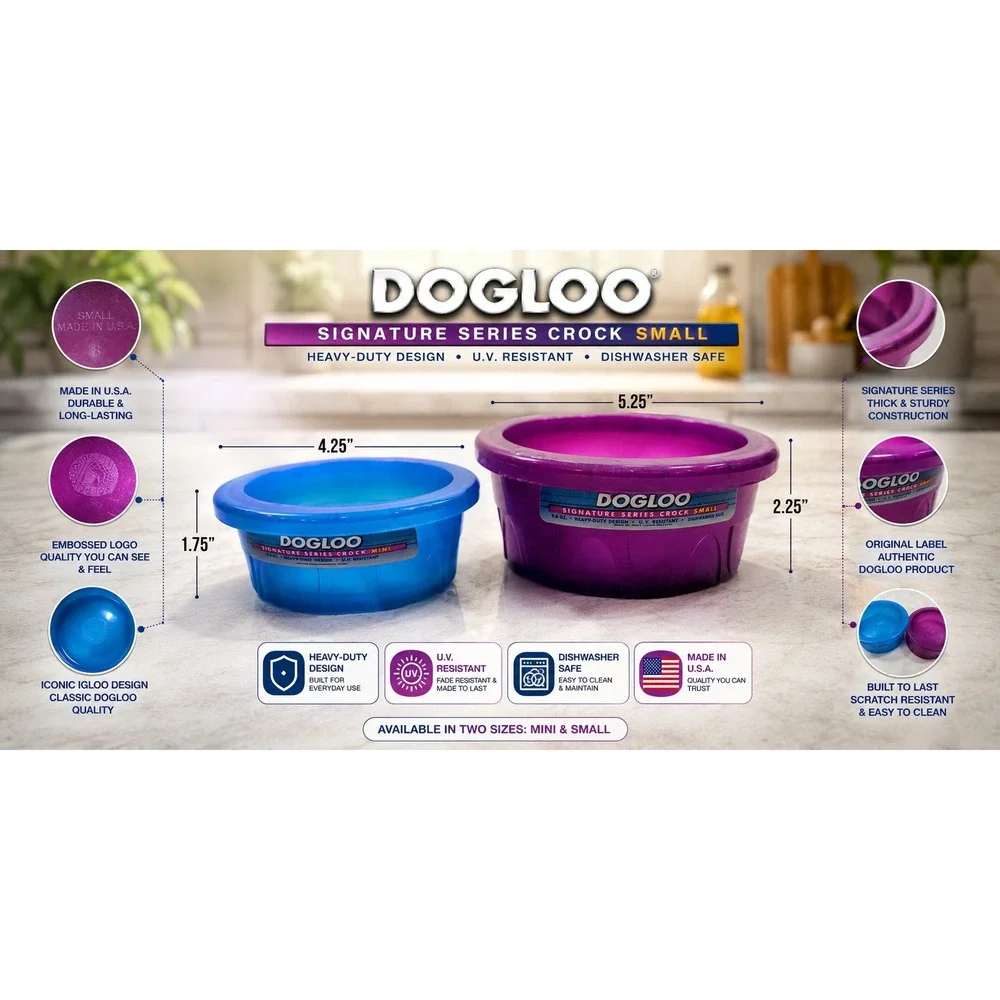 Dogloo Signature Series Crock Pet Bowls Small Purple & Mini Blue‎ Set of 2 USA
